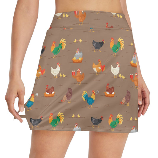 Chicken Happy Print Pattern 17" Golf & Pickleball Skort with Pockets