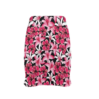 Flower Hawaiian Pink Red Hibiscus Print 17" Golf & Pickleball Skort with Pockets