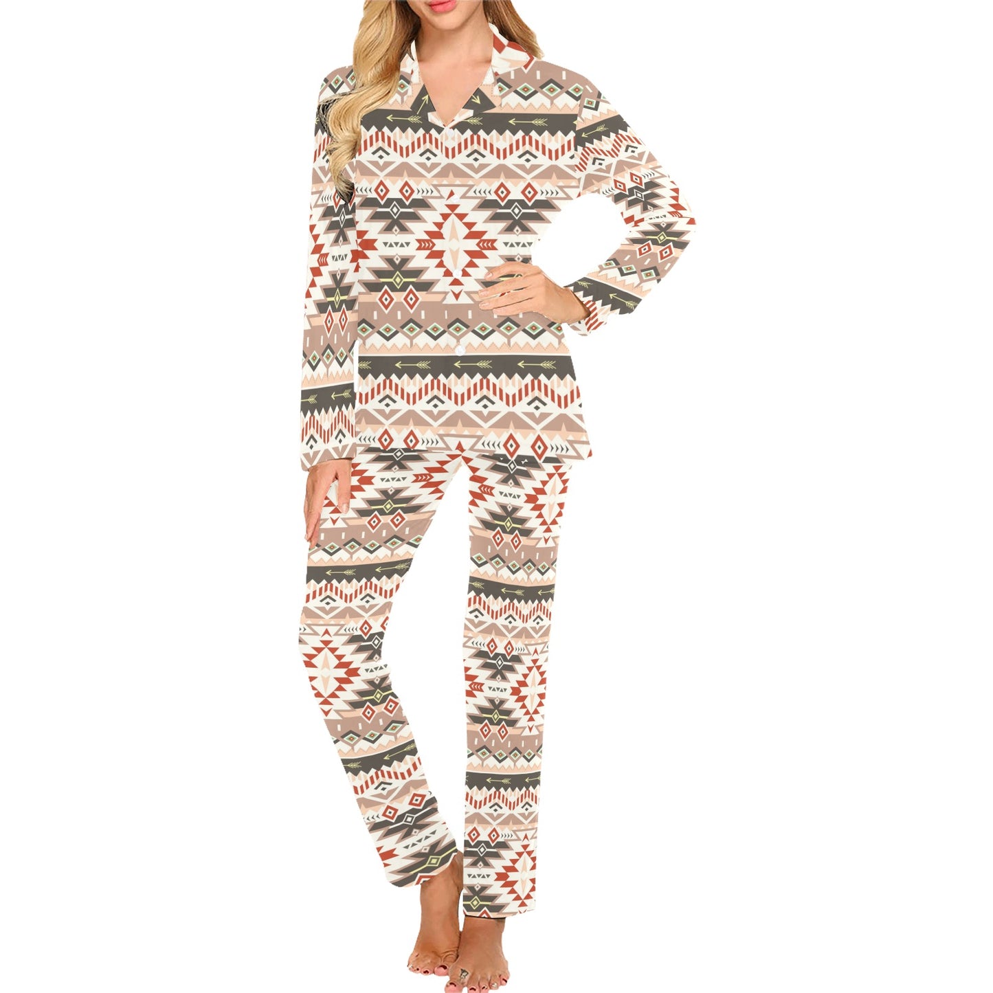 Aztec Pattern Print Design 05 Women's Long Pajama Set