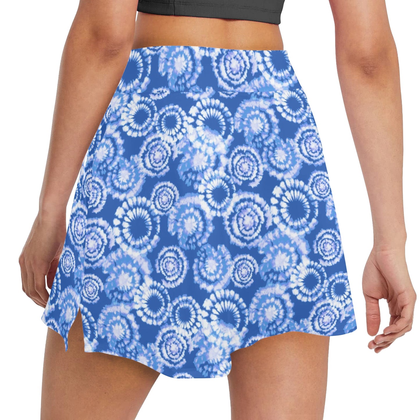 Tie Dye Blue Design Print 17" Golf & Pickleball Skort with Pockets