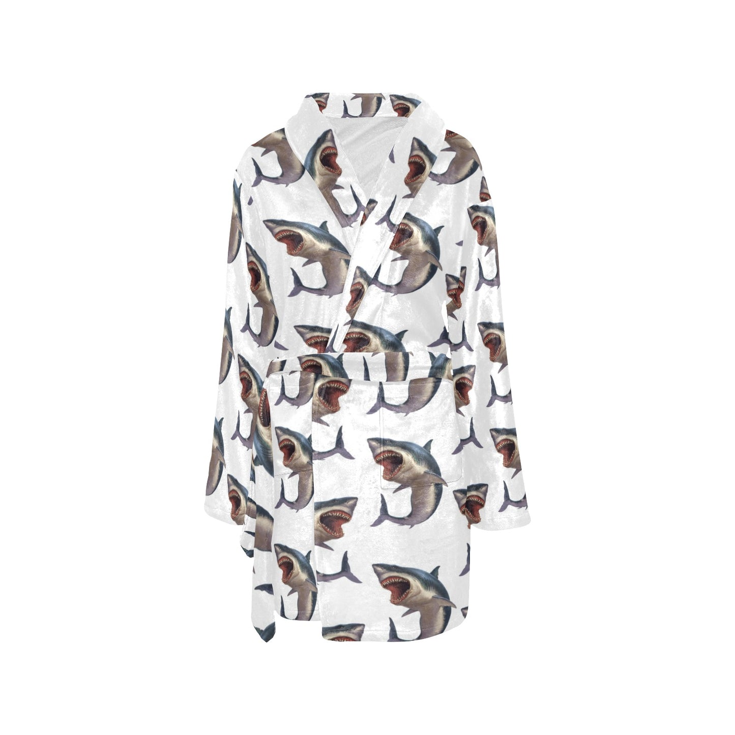 Great White Shark Pattern Print Design 03 Women's Fleece Robe