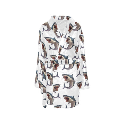 Great White Shark Pattern Print Design 03 Women's Fleece Robe
