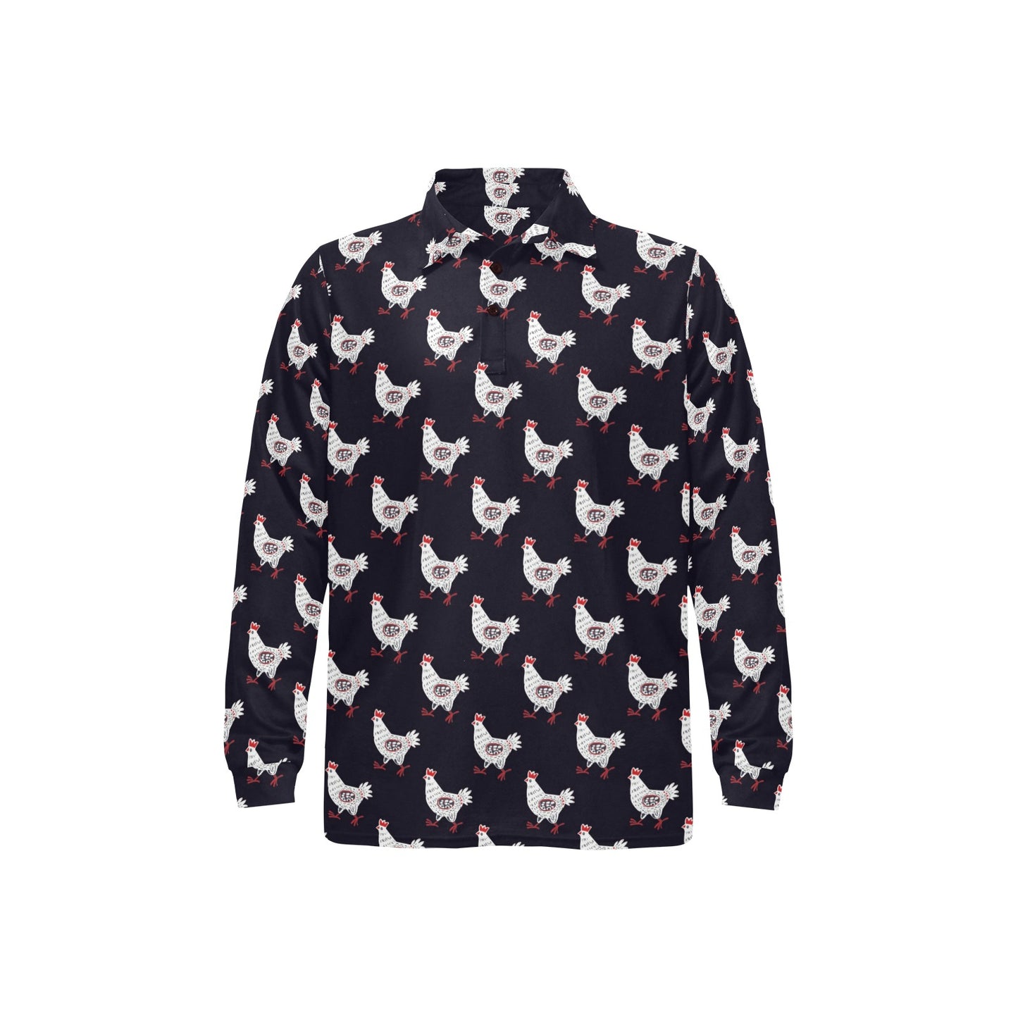 Chicken Pattern Print Design 03 Long Sleeve Polo Shirt For Men's