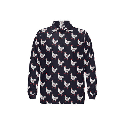Chicken Pattern Print Design 03 Long Sleeve Polo Shirt For Men's