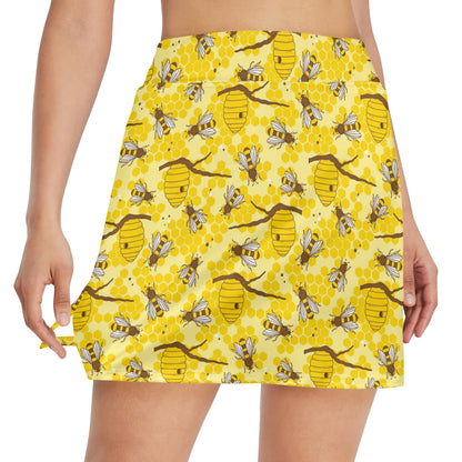 Bee With Honeycomb Print Design LKS302 17" Golf & Pickleball Skort with Pockets