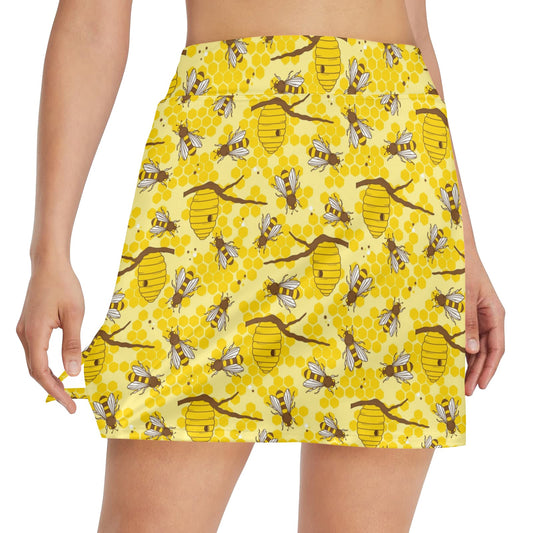 Bee With Honeycomb Print Design LKS302 17" Golf & Pickleball Skort with Pockets