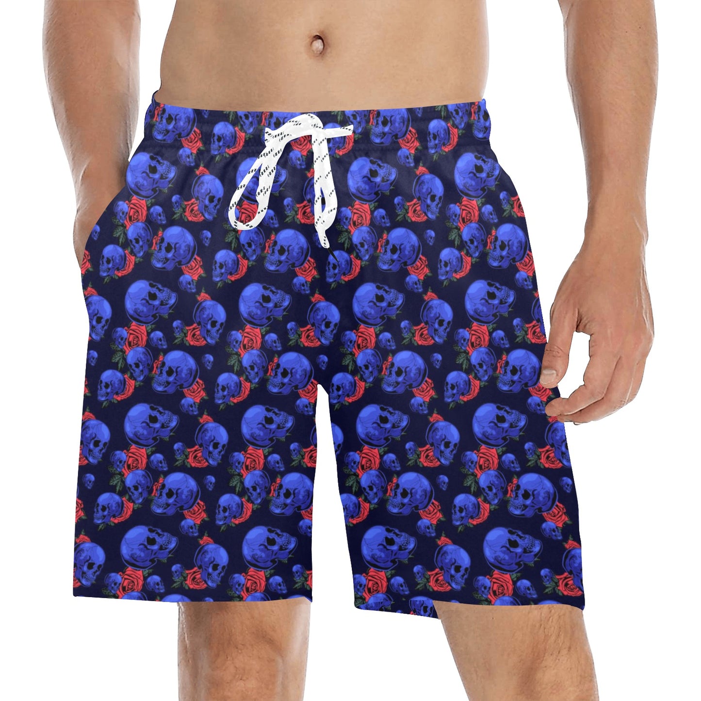 Skull Roses Neon Design Themed Print Men's Swim Trunks Beach Shorts