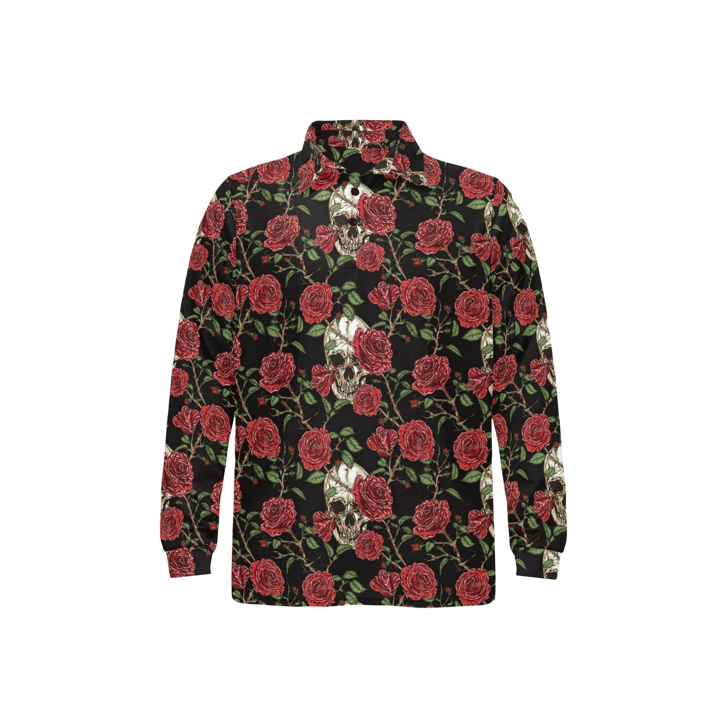 Skull And Roses Print Design LKS303 Long Sleeve Polo Shirt For Men's