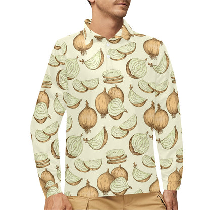 Onion Pattern Print Design A02 Long Sleeve Polo Shirt For Men's