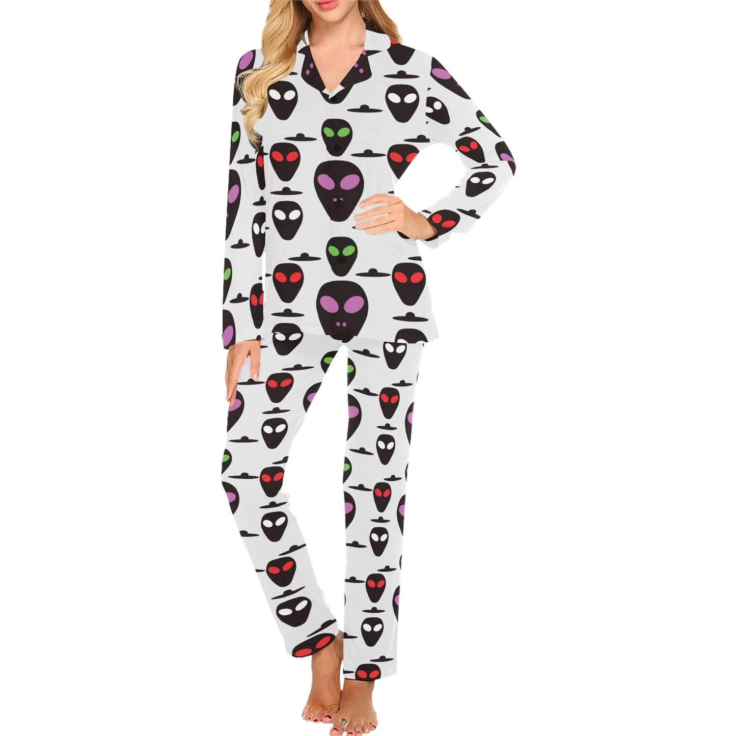 Alien Pattern Print Design 06 Women's Long Pajama Set