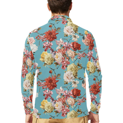 Summer Floral Pattern Print Design SF05 Long Sleeve Polo Shirt For Men's