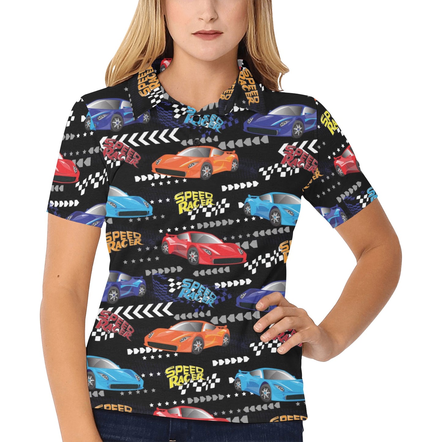 Racing Pattern Print Design A05 Women's Polo Shirt