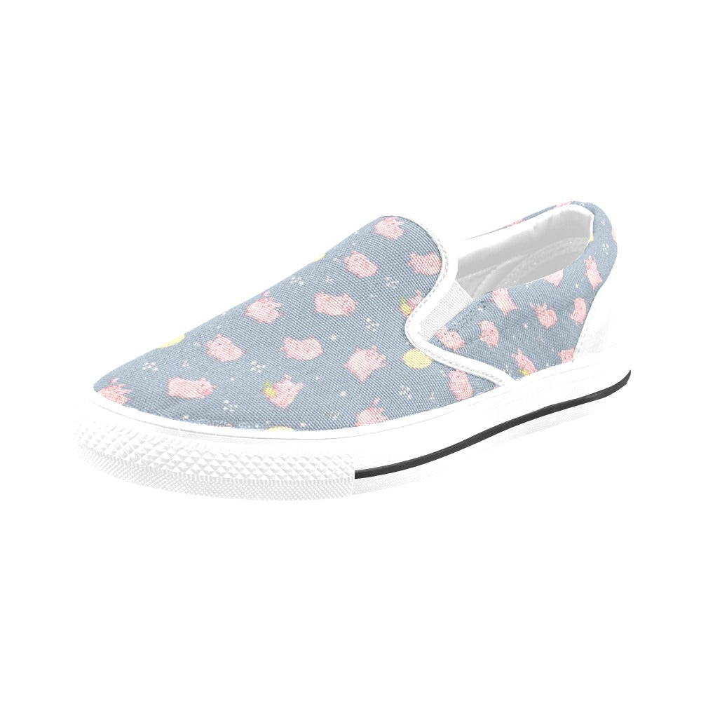 Pig Print Design LKS405 White Slip Ons Canvas Women's Shoes