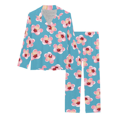 Cherry Blossom Pattern Print Design CB09 Women's Long Pajama Set