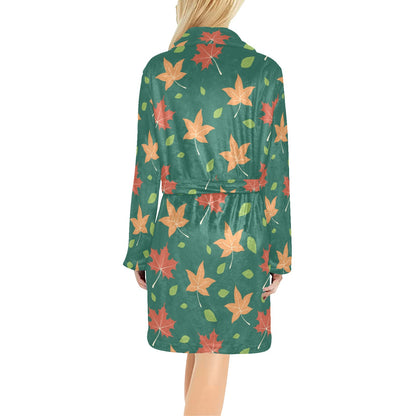 Maple Leaf Pattern Print Design 04 Women's Fleece Robe