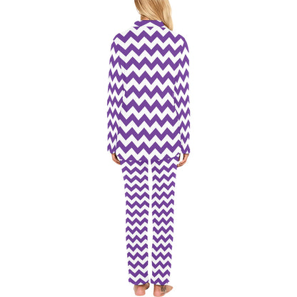 Chevron Purple Pattern Print Design 03 Women's Long Pajama Set