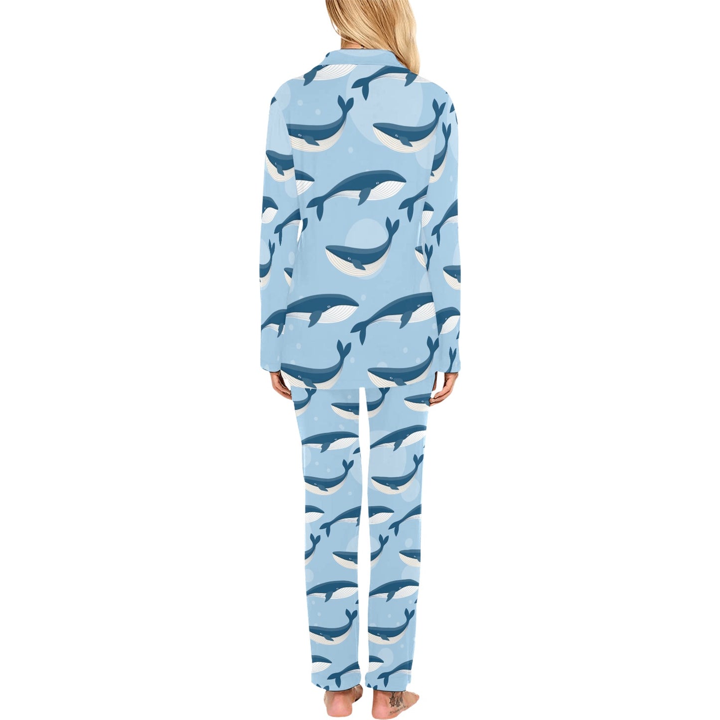 Blue Whale Pattern Print Design 02 Women's Long Pajama Set