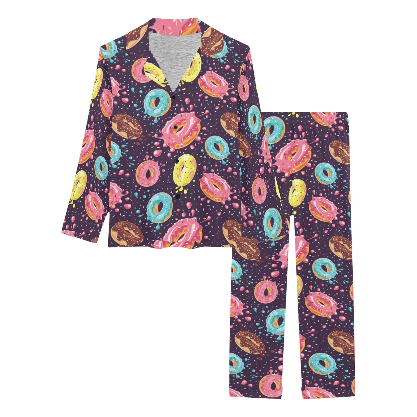 Donut Pattern Print Design DN03 Women's Long Pajama Set