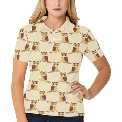 Owl Pattern Print Design A07 Women's Polo Shirt