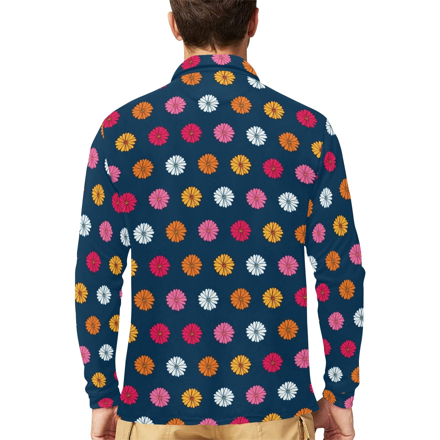 Gerberas Pattern Print Design GB06 Long Sleeve Polo Shirt For Men's