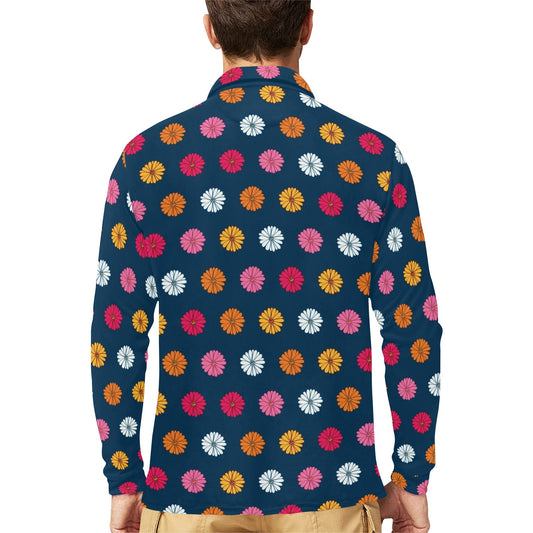 Gerberas Pattern Print Design GB06 Long Sleeve Polo Shirt For Men's