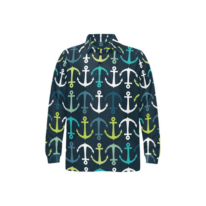 Anchor Pattern Print Design 03 Long Sleeve Polo Shirt For Men's