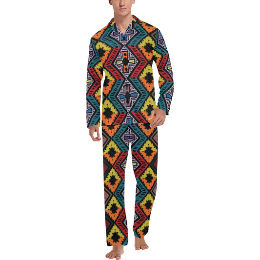 African Pattern Print Design 08 Men's Long Pajama Set