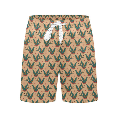Old School Tattoo Swallow Design Men's Swim Trunks Beach Shorts