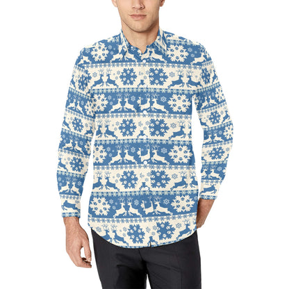 Reindeer Print Design LKS401 Men's Long Sleeve Dress Shirt