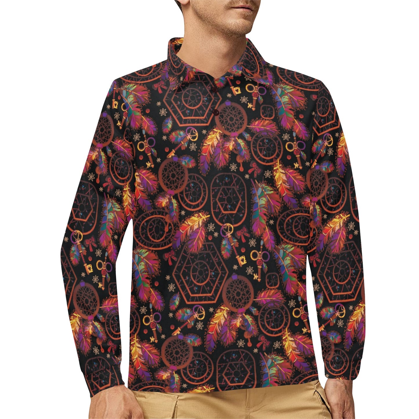 Dream catcher native american Long Sleeve Polo Shirt For Men's