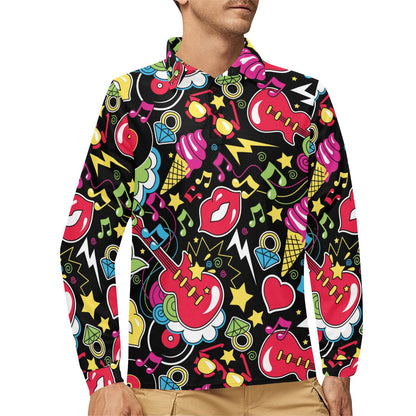 Pop Art Pattern Print Design A04 Long Sleeve Polo Shirt For Men's