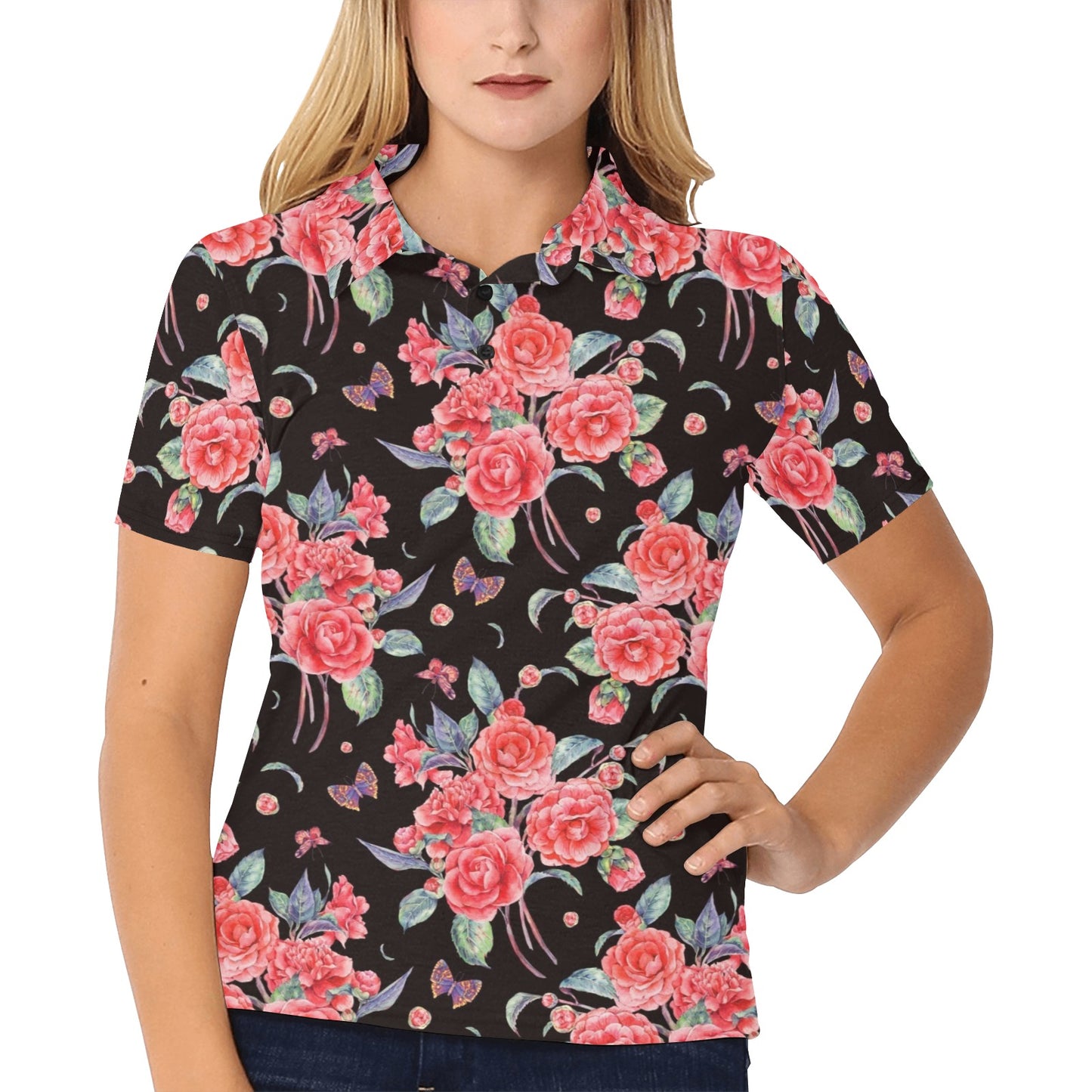 Camellia Pattern Print Design CM03 Women's Polo Shirt