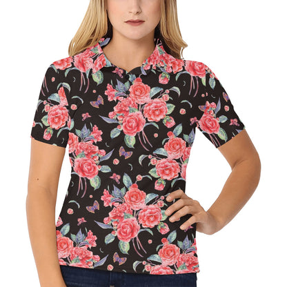 Camellia Pattern Print Design CM03 Women's Polo Shirt