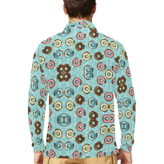 Emoji Donut Print Pattern Long Sleeve Polo Shirt For Men's
