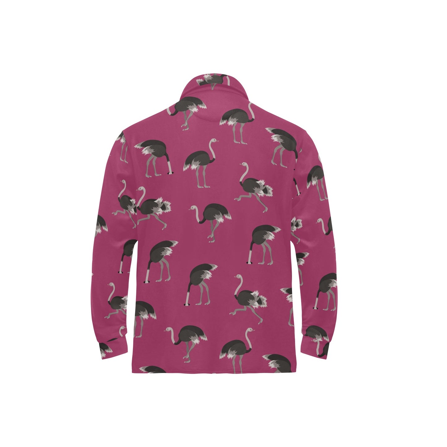 Emu Pattern Print Design 02 Long Sleeve Polo Shirt For Men's
