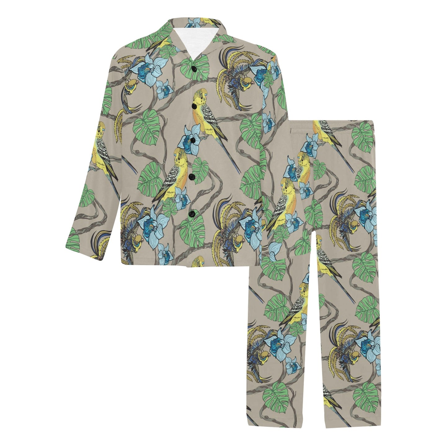Parakeet Pattern Print Design A02 Men's Long Pajama Set