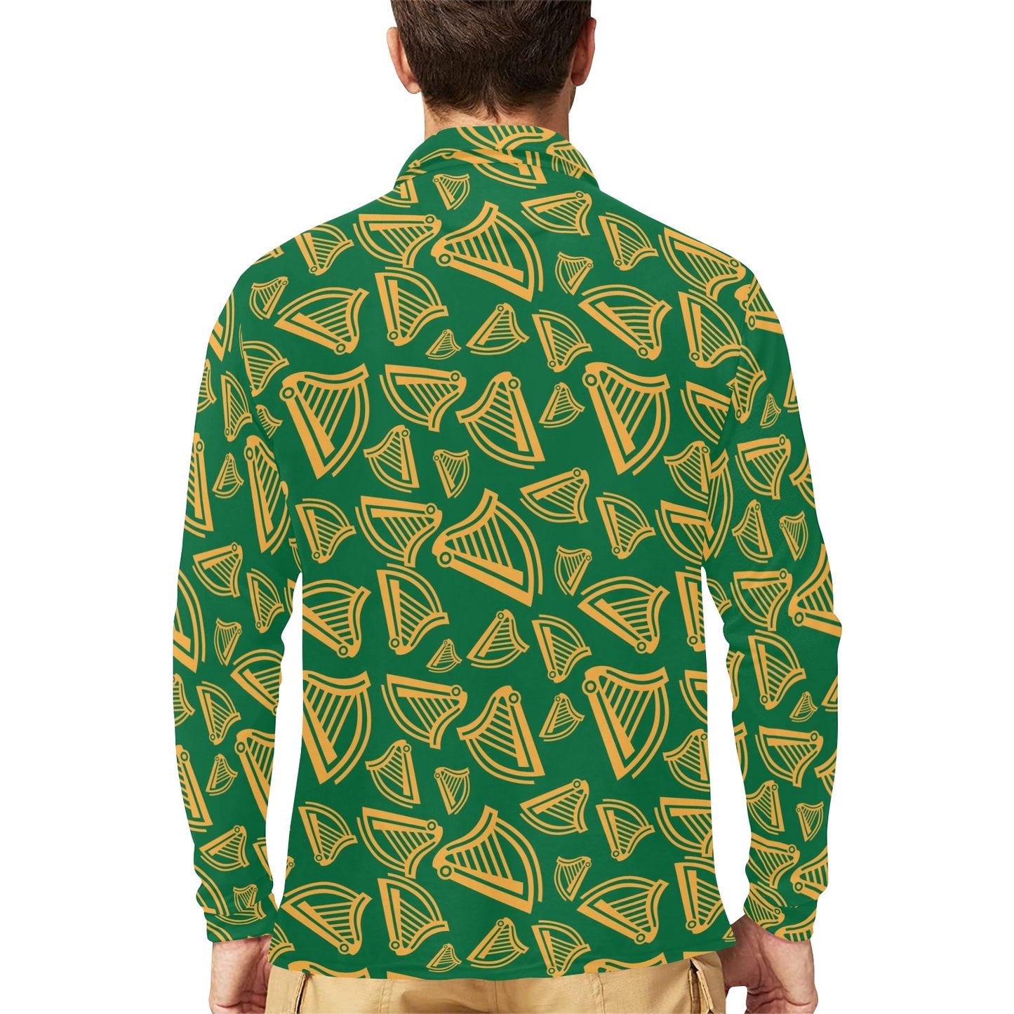 Harp Pattern Print Design 03 Long Sleeve Polo Shirt For Men's