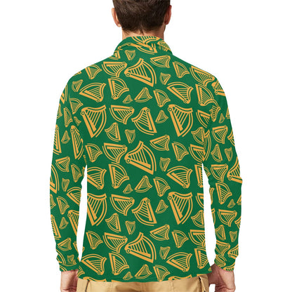 Harp Pattern Print Design 03 Long Sleeve Polo Shirt For Men's