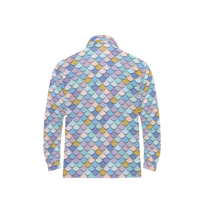 Mermaid Scales Pattern Print Design 05 Long Sleeve Polo Shirt For Men's