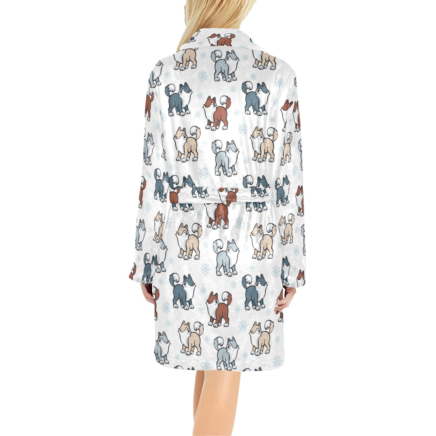 Alaskan Malamute Pattern Print Design 02 Women's Fleece Robe