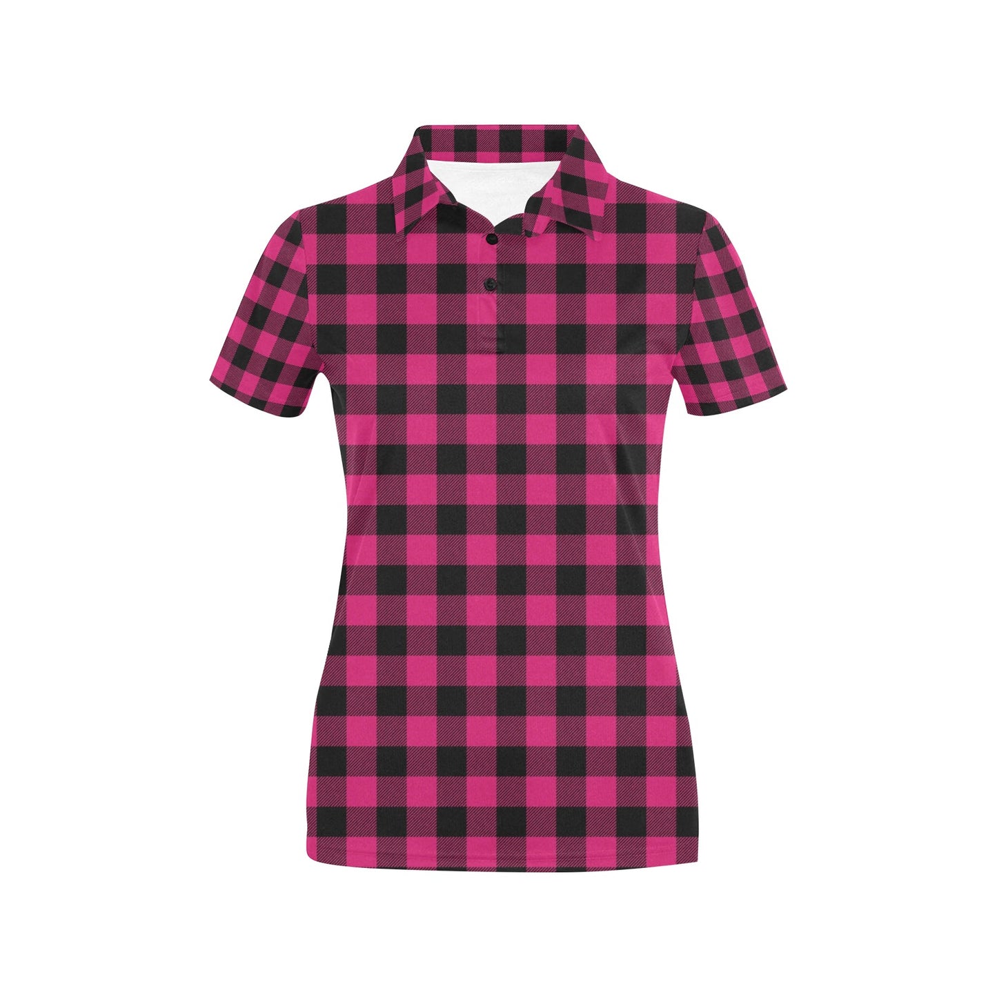 Pink Tartan Plaid Pattern Women's Polo Shirt