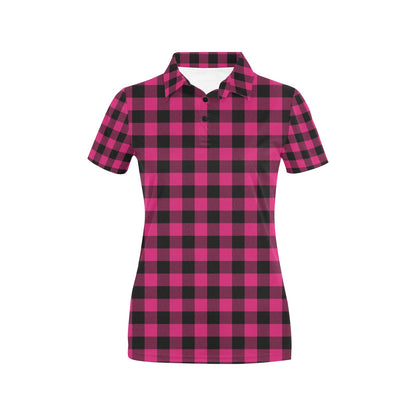 Pink Tartan Plaid Pattern Women's Polo Shirt