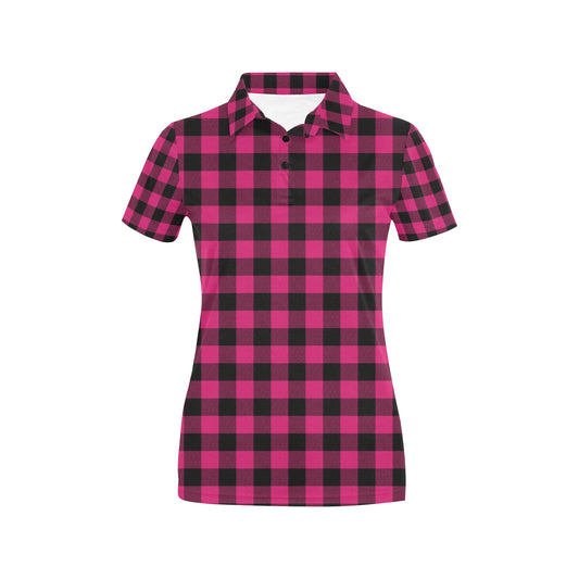 Pink Tartan Plaid Pattern Women's Polo Shirt