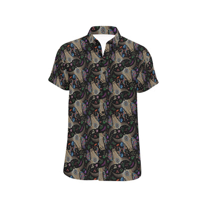 Buffalo Head Print Design LKS401 Men Short Sleeve Button Up Shirt