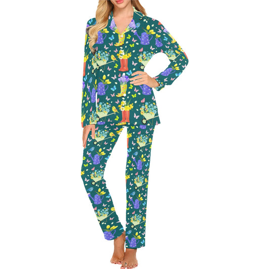Gardening Pattern Print Design G08 Women's Long Pajama Set