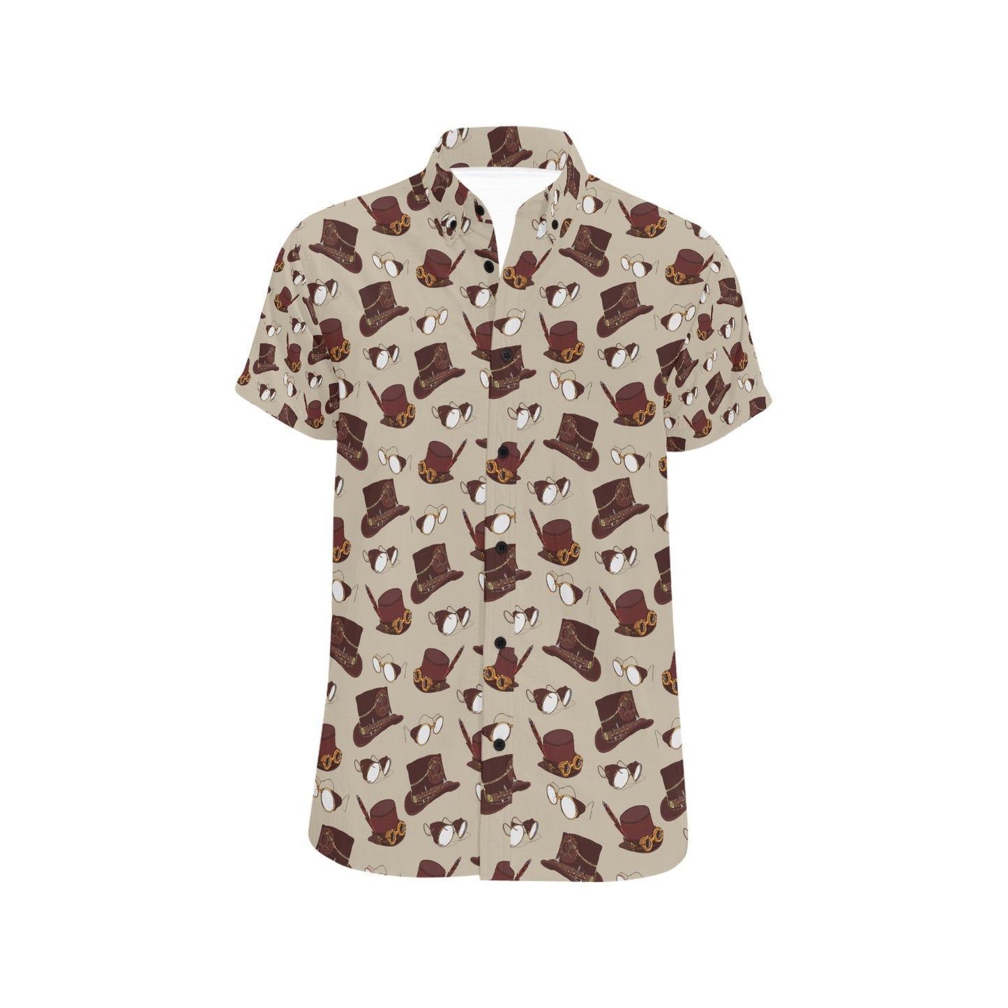 Steampunk Hat Print Design LKS301 Men Short Sleeve Button Up Shirt