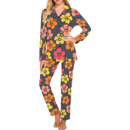 Hibiscus Pattern Print Design HB024 Women's Long Pajama Set