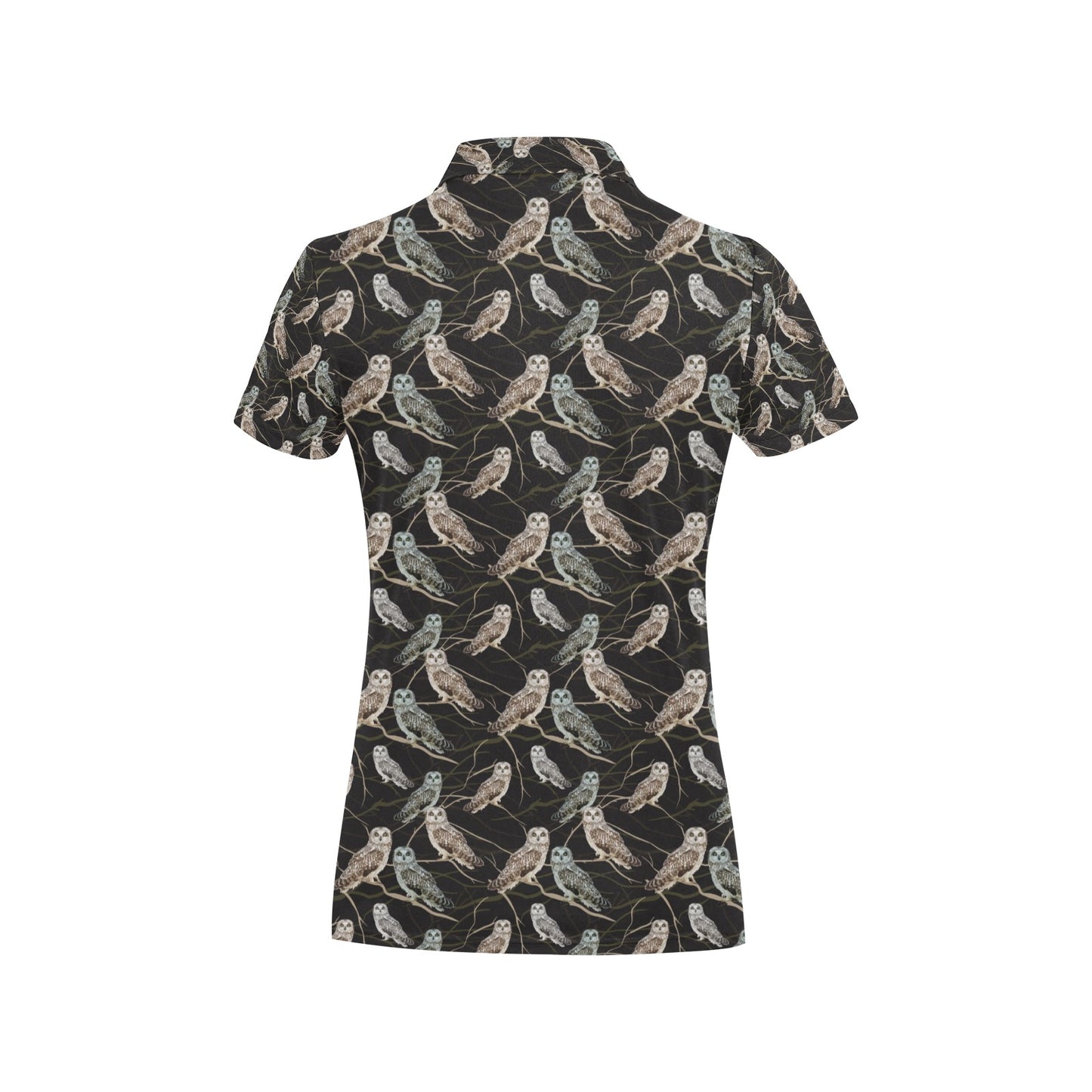 Owl Branch Themed Design Print Women's Polo Shirt