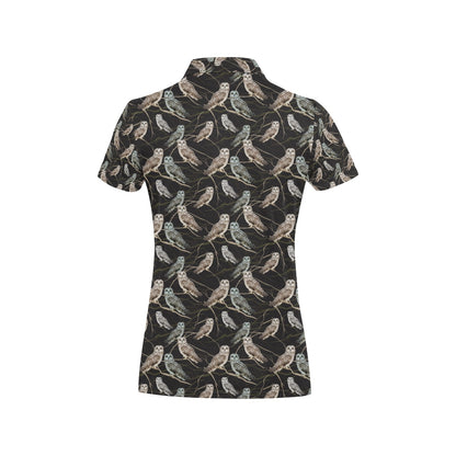 Owl Branch Themed Design Print Women's Polo Shirt