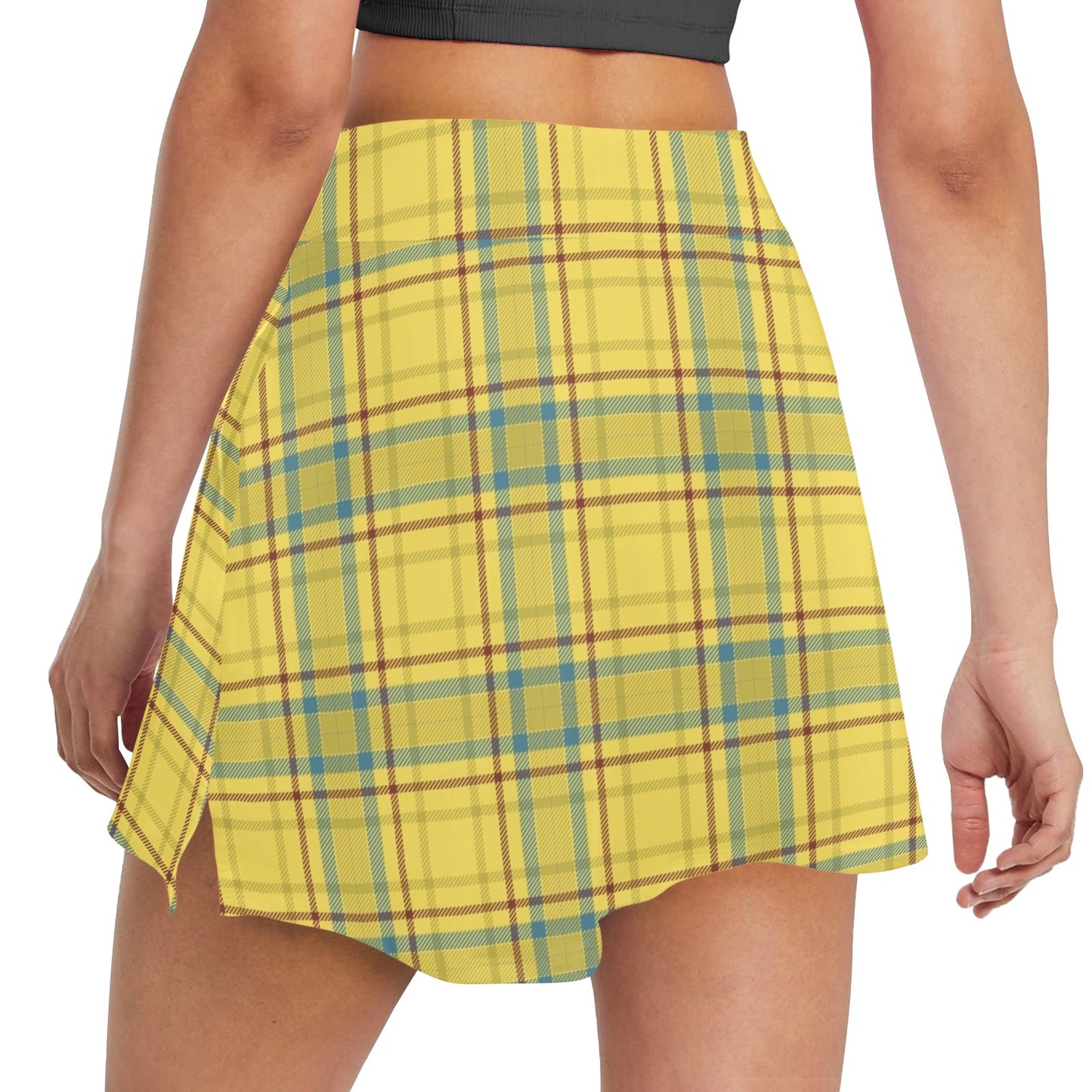 Tartan Yellow Print Design LKS301 17" Golf & Pickleball Skort with Pockets